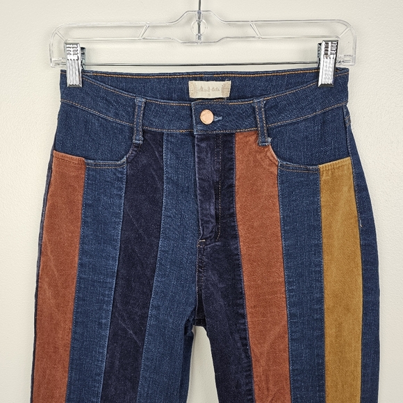 Altar'd State Daisy Velvet Stripe Denim Flare Jeans - Picture 8 of 12